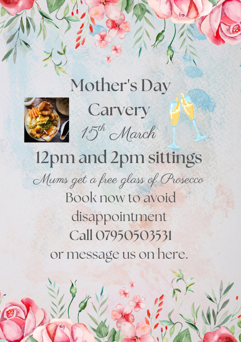 Treat Mum this Mother’s Day to something special with our delicious Sunday Carvery on 15th March!